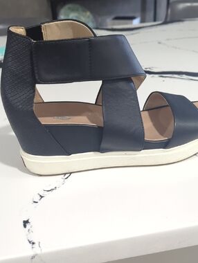 Dr. Scholl's Black Wedge Sandal with White Sole